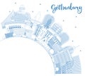 Outline Gothenburg Sweden City Skyline with Blue Buildings and Copy Space. Gothenburg Cityscape with Landmarks