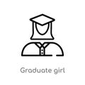 outline graduate girl vector icon. isolated black simple line element illustration from user concept. editable vector stroke