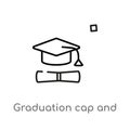 outline graduation cap and diploma vector icon. isolated black simple line element illustration from education concept. editable Royalty Free Stock Photo