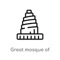 outline great mosque of samarra vector icon. isolated black simple line element illustration from monuments concept. editable