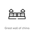 outline great wall of china vector icon. isolated black simple line element illustration from asian concept. editable vector