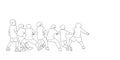 Outline of group of children playing tug of war, Team sport in vector Royalty Free Stock Photo