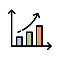 Outline growing bar chart icon isolated flat design vector illustration