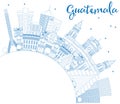 Outline Guatemala Skyline with Blue Buildings and Copy Space.