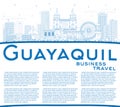 Outline Guayaquil Ecuador City Skyline with Blue Buildings and C