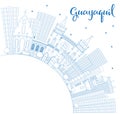 Outline Guayaquil Ecuador City Skyline with Blue Buildings and C