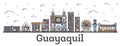 Outline Guayaquil Ecuador City Skyline with Color Buildings Isolated on White