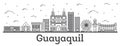 Outline Guayaquil Ecuador City Skyline with Historical Buildings Isolated on White
