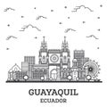 Outline Guayaquil Ecuador City Skyline with Historical Buildings Isolated on White Royalty Free Stock Photo