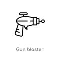 outline gun blaster vector icon. isolated black simple line element illustration from astronomy concept. editable vector stroke