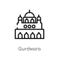 outline gurdwara vector icon. isolated black simple line element illustration from buildings concept. editable vector stroke