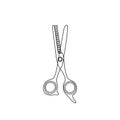The outline of the hairdressers scissors, isolated on a white background. Sketch vector illustration