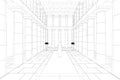 Outline of the hall with architectural columns and a sculpture of a woman from black lines isolated on a white Royalty Free Stock Photo