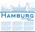 Outline Hamburg Skyline with Blue Buildings and Copy Space.