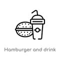 outline hamburger and drink vector icon. isolated black simple line element illustration from food concept. editable vector stroke