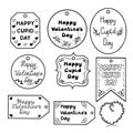 Outline hand drawn Valentines greetings in frames