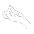 Outline of a hand with a magic gesture snapping fingers. Touching a finger means expression to do something quickly and easily