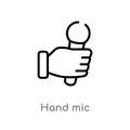 outline hand mic vector icon. isolated black simple line element illustration from music and media concept. editable vector stroke Royalty Free Stock Photo