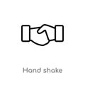 outline hand shake vector icon. isolated black simple line element illustration from customer service concept. editable vector Royalty Free Stock Photo