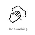 outline hand washing vector icon. isolated black simple line element illustration from cleaning concept. editable vector stroke Royalty Free Stock Photo