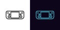 Outline handheld game console icon, with editable stroke. Portable gaming deck device, gadget pictogram. Handheld gamepad with