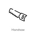 outline handsaw vector icon. isolated black simple line element illustration from construction and tools concept. editable vector