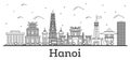 Outline Hanoi Vietnam City Skyline with Modern and Historic Buildings Isolated on White