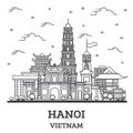 Outline Hanoi Vietnam City Skyline with Modern and Historic Buildings Isolated on White