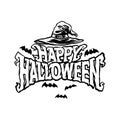 Outline Happy Halloween Witch Hat Clipart