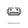 outline harmonica vector icon. isolated black simple line element illustration from music concept. editable vector stroke