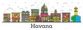 Outline Havana Cuba City Skyline with Color Buildings Isolated o