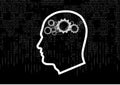 outline head with cogs brain on technological black background Royalty Free Stock Photo