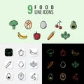 Outline healthy food icons set for web and applications