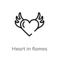 outline heart in flames vector icon. isolated black simple line element illustration from general concept. editable vector stroke Royalty Free Stock Photo