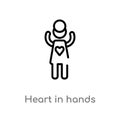 outline heart in hands vector icon. isolated black simple line element illustration from people concept. editable vector stroke Royalty Free Stock Photo