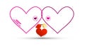 Outline Hearts with Birds and Red Heart.