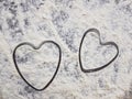 the outline of 2 hearts of flour. cooking for loved ones on Valentine's day mother's Day. background for