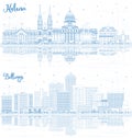 Outline Helena and Billings Montana City Skylines with Blue Buildings and Reflections