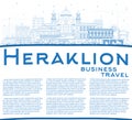 Outline Heraklion Greece Crete City Skyline with Blue Buildings and Copy Space