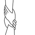 Outline of holding and helping hands. helping and support concept