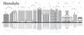 Outline Honolulu Hawaii City Skyline with Modern Buildings and R