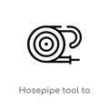 outline hosepipe tool to extinguish fire or gardening vector icon. isolated black simple line element illustration from tools and