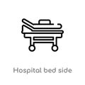 outline hospital bed side view vector icon. isolated black simple line element illustration from medical concept. editable vector