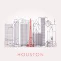 Outline Houston skyline with landmarks.