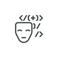 Outline Icon Binary Code and Mask. Such Line Symbol Spyware, AI Technology, Artificial Intelligence Error in Code