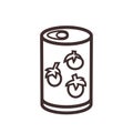 Outline icon of canned tomatoes. Tomato soup, sauce, ketchup packaging. Line pictogram. For web button design. Preserved food.