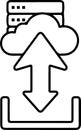 Outline icon of cloud upload with server stack and download box upload icon cloud computing Royalty Free Stock Photo