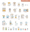 Outline icon collection small kitchen electronics appliances:espresso machine,coffee maker,food processor,multicooker,oven,kettle Royalty Free Stock Photo