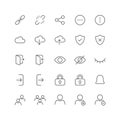 Outline icon collection for ui. Vector thin line illustration set. Internet security, people group and cloud service symbol Royalty Free Stock Photo