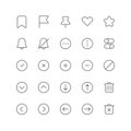 Outline icon collection for ui. Vector thin line illustration set. Web buttons, arrow, pin, heart shape, bell symbol isolated on Royalty Free Stock Photo